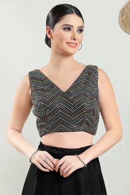 Salwar Studio Women's Black Embroidered Saree Blouse 1