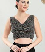 Salwar Studio Women's Black Embroidered Saree Blouse