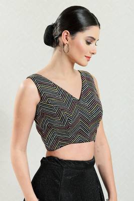 Salwar Studio Women's Black Embroidered Saree Blouse 2