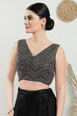 Salwar Studio Women's Black Embroidered Saree Blouse 3