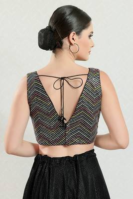 Salwar Studio Women's Black Embroidered Saree Blouse 4