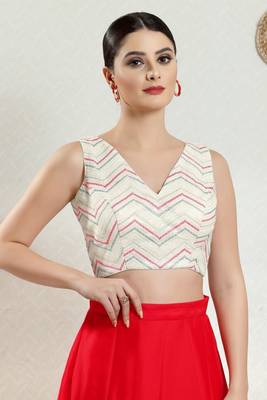 Salwar Studio Women's Off White Woven Design Saree Blouse 1