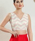 Salwar Studio Women's Off White Woven Design Saree Blouse