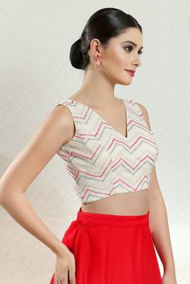 Salwar Studio Women's Off White Woven Design Saree Blouse 3