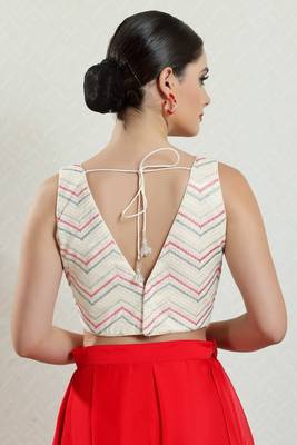 Salwar Studio Women's Off White Woven Design Saree Blouse 4