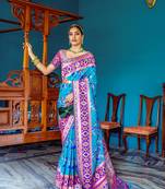 Teal meenakari zari woven paithani silk traditional saree with blouse