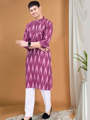 men's pastel kurta top - ikat print 1