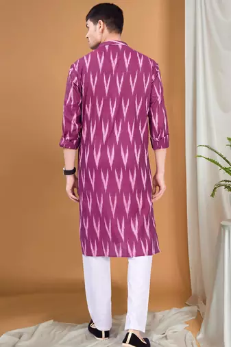 men's pastel kurta top - ikat print
