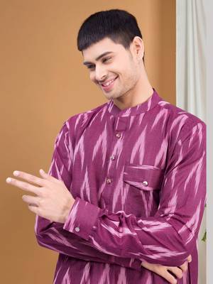 men's pastel kurta top - ikat print 3