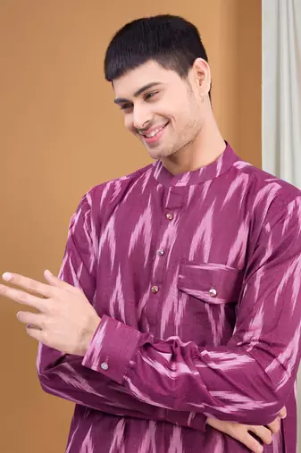 men's pastel kurta top - ikat print
