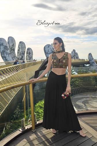 Black Silk Blend Thread Embroidered Palazzo Set
