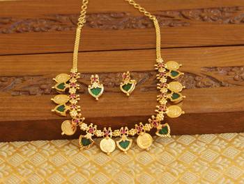 Kerala style gold plated palakka necklace set 1