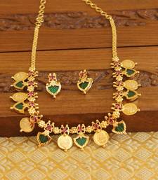 Kerala style gold plated palakka necklace set