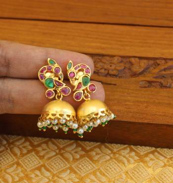 Gold plated real kempu peacock earrings 1