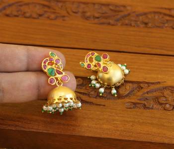 Gold plated real kempu peacock earrings 2