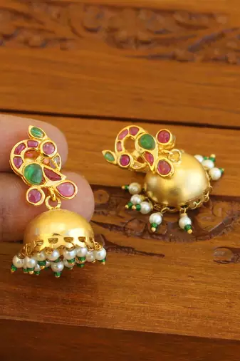 Gold plated real kempu peacock earrings