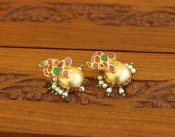 Gold plated real kempu peacock earrings 3