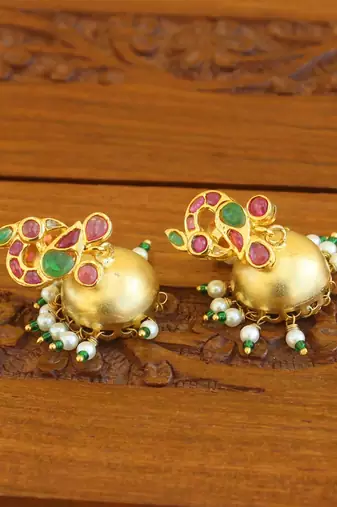 Gold plated real kempu peacock earrings