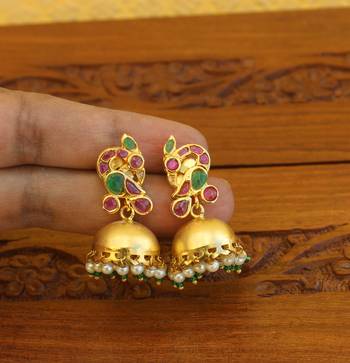 Gold plated real kempu peacock earrings 4