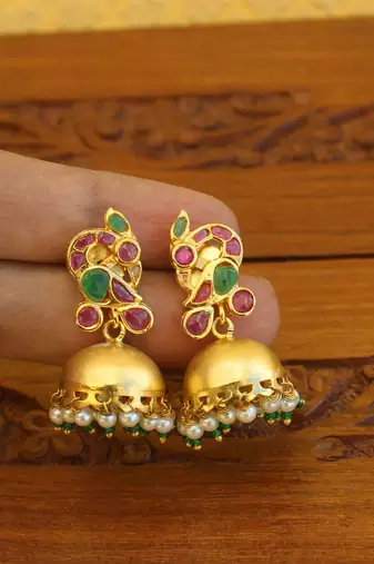 Gold plated real kempu peacock earrings