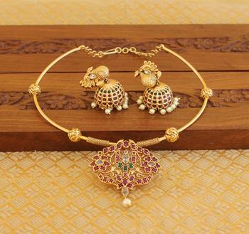Gold plated real kempu temple necklace set 1