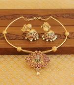 Gold plated real kempu temple necklace set