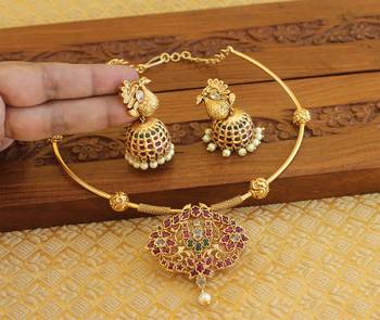 Gold plated real kempu temple necklace set 2