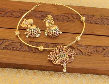 Gold plated real kempu temple necklace set 4