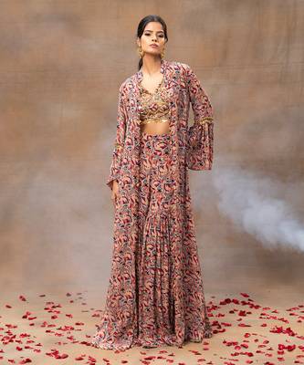 Ivory printed sharara cape set 1
