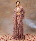 Ivory printed sharara cape set