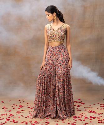 Ivory printed sharara cape set 2
