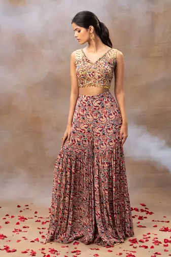 Ivory printed sharara cape set