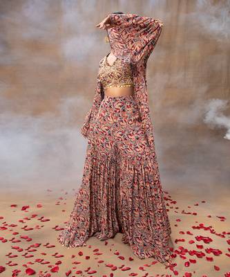 Ivory printed sharara cape set 4