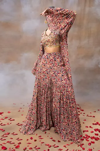 Ivory printed sharara cape set