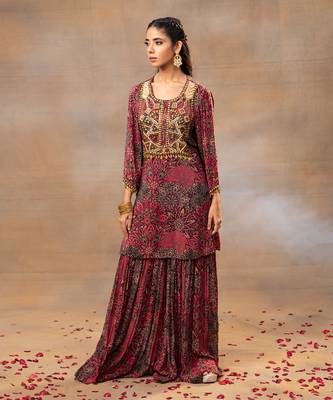 Pink embroidered sharara set 1