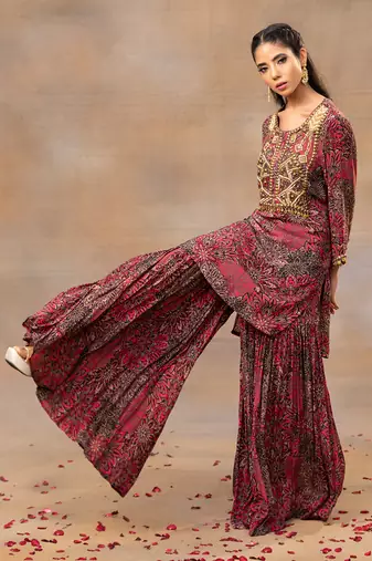 Pink embroidered sharara set