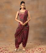 Pink embroidered draped dhoti set