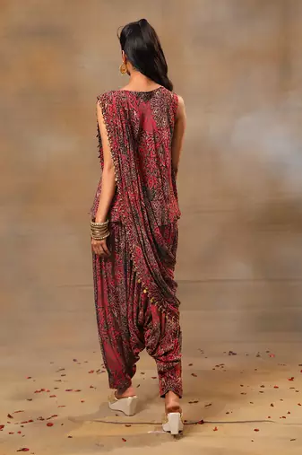 Pink embroidered draped dhoti set