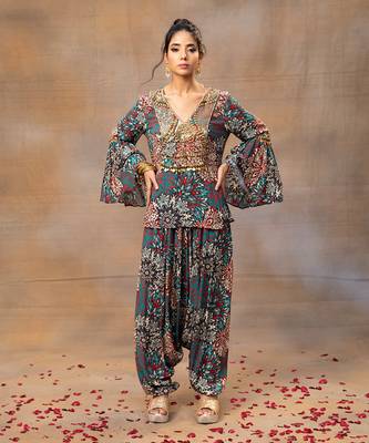 Green printed dhoti set 1