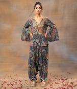 Green printed dhoti set