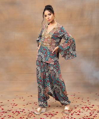 Green printed dhoti set 2