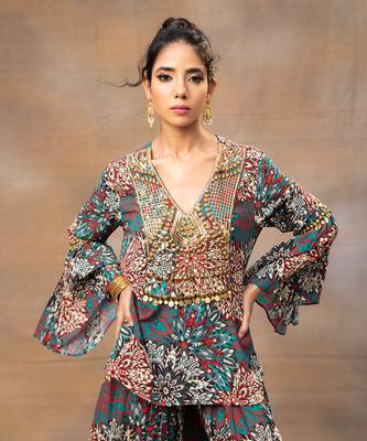 Green printed dhoti set 3
