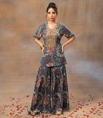 Green printed sharara set
