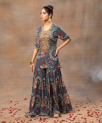 Green printed sharara set 2