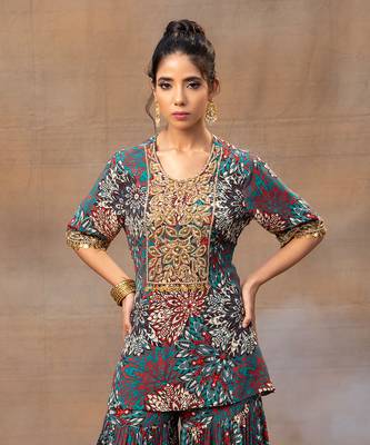 Green printed sharara set 3