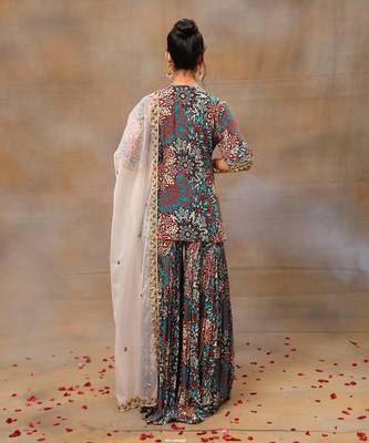 Green printed sharara set 4