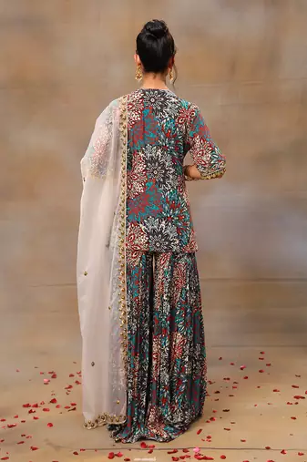 Green printed sharara set