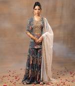 Green printed sharara and short kurta set