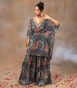 Green printed sharara and kaftan set