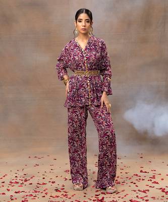 Purple printed pant set 1